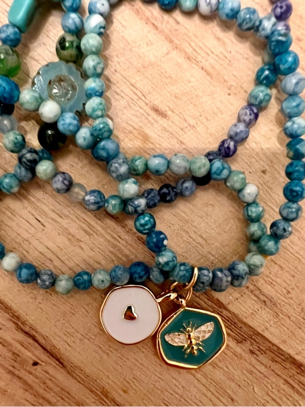 Bee/Heart Charm Turquoise Beaded Bracelets